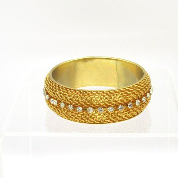 Y2K Gold Wide Mesh Bangle Bracelet Crystal Rhinestone Lee Angel Neiman Marcus - Picture 4 of 9
